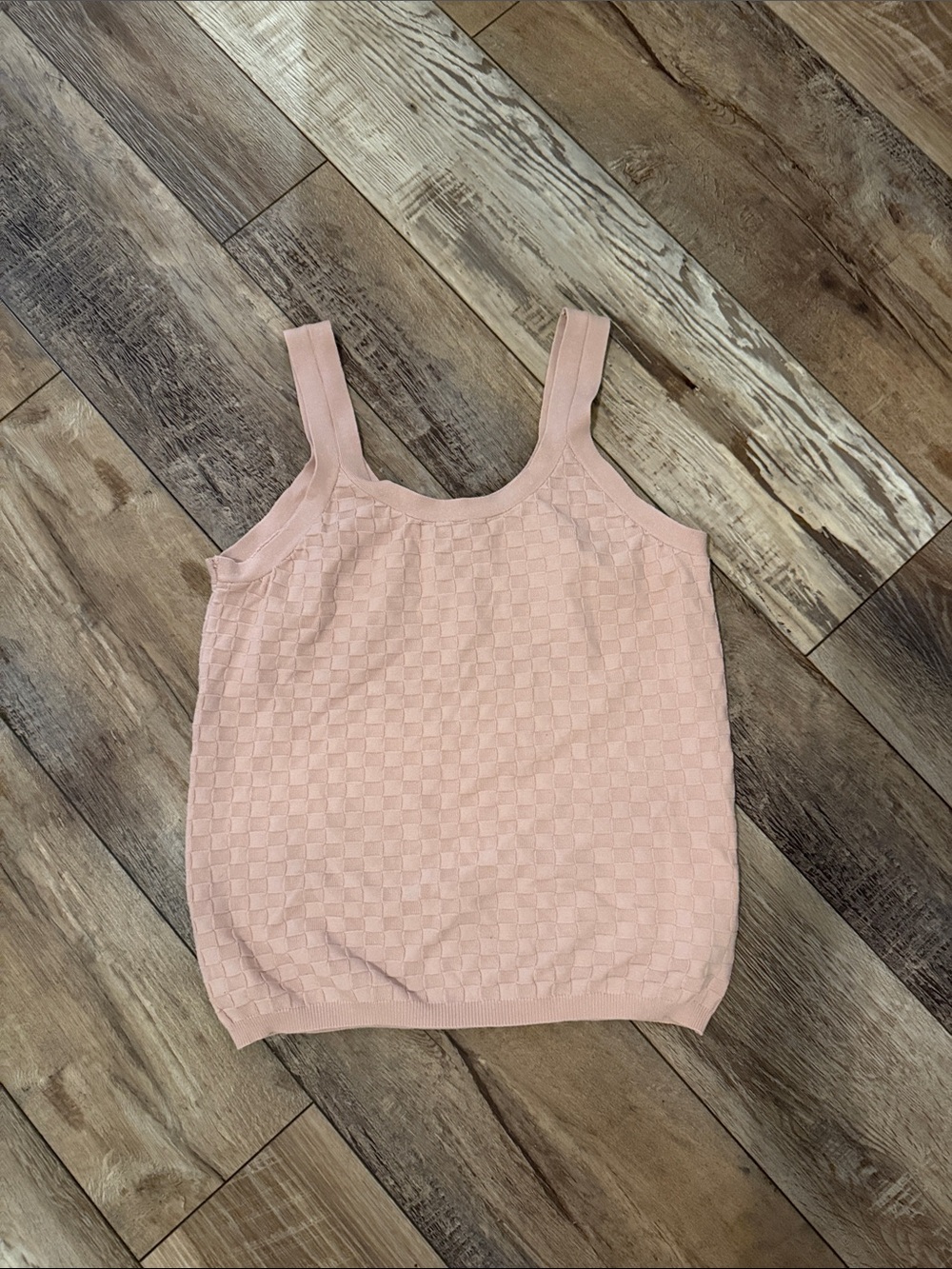 Textured Light Pink Square-Knit Tank Top